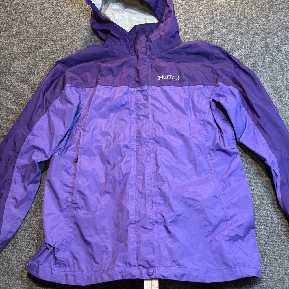 Marmot Womens Rain Jacket Large L Purple Two Tone Waterproof Hooded Coat Shell - Picture 2 of 8